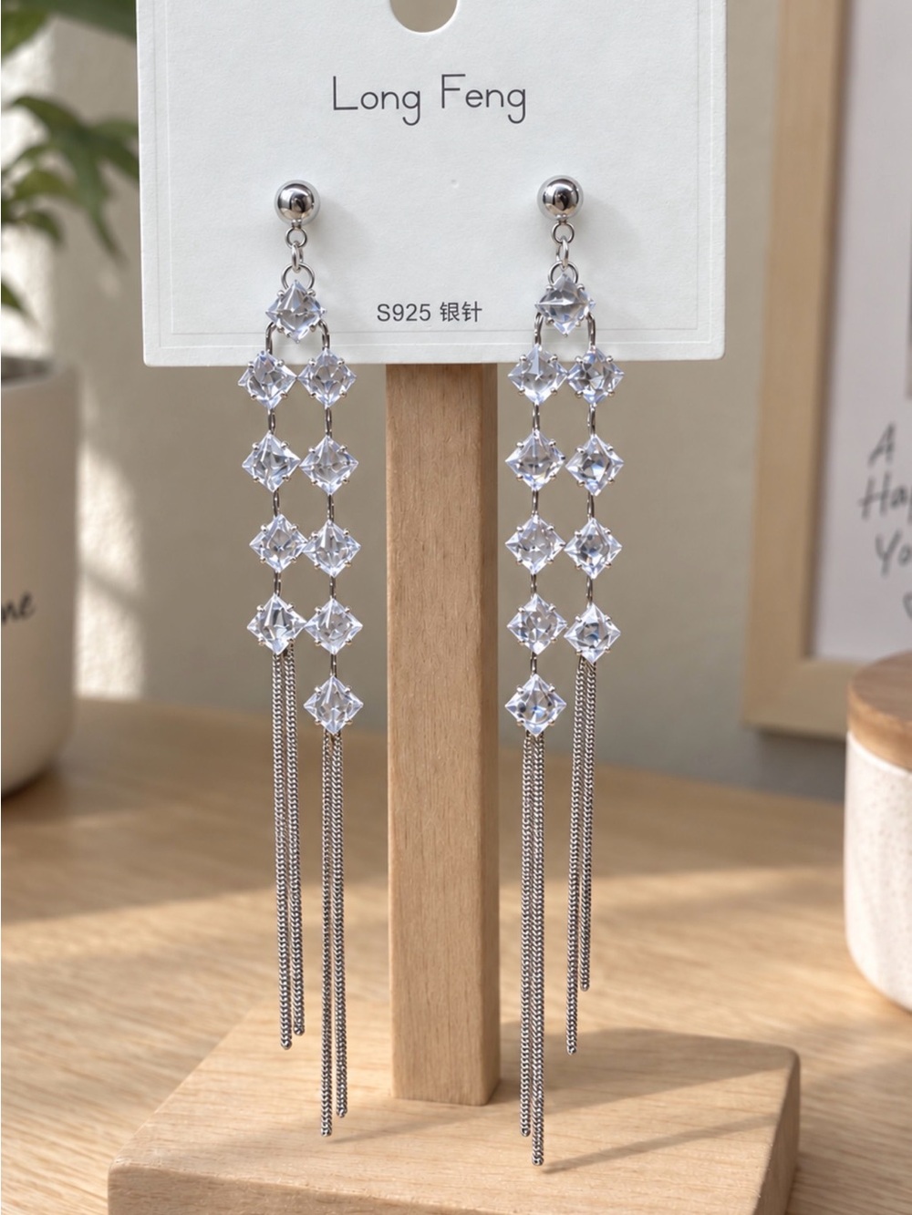 Silver Crystal Drop Earrings - Clear